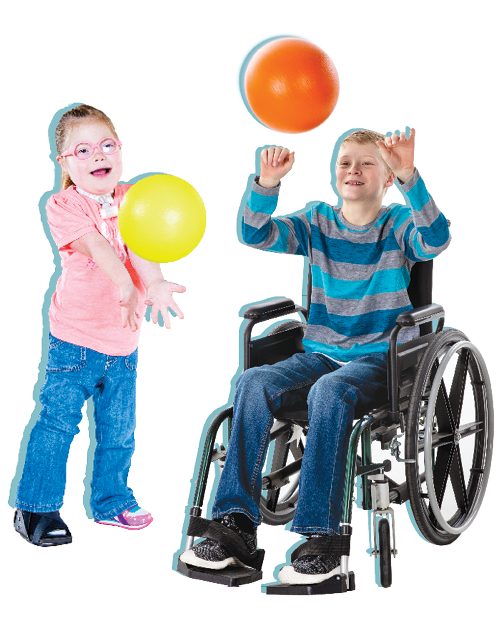 Two SPARK students push their classmate in a wheelchair