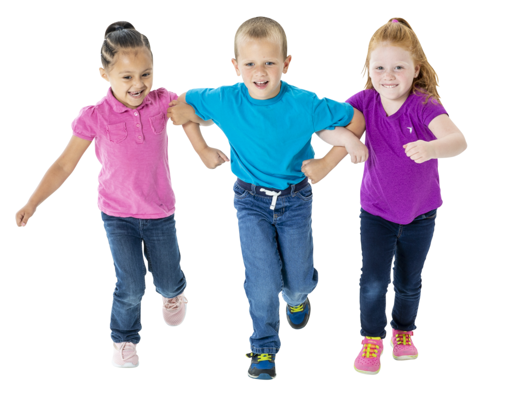 Students running with their arms linked.
